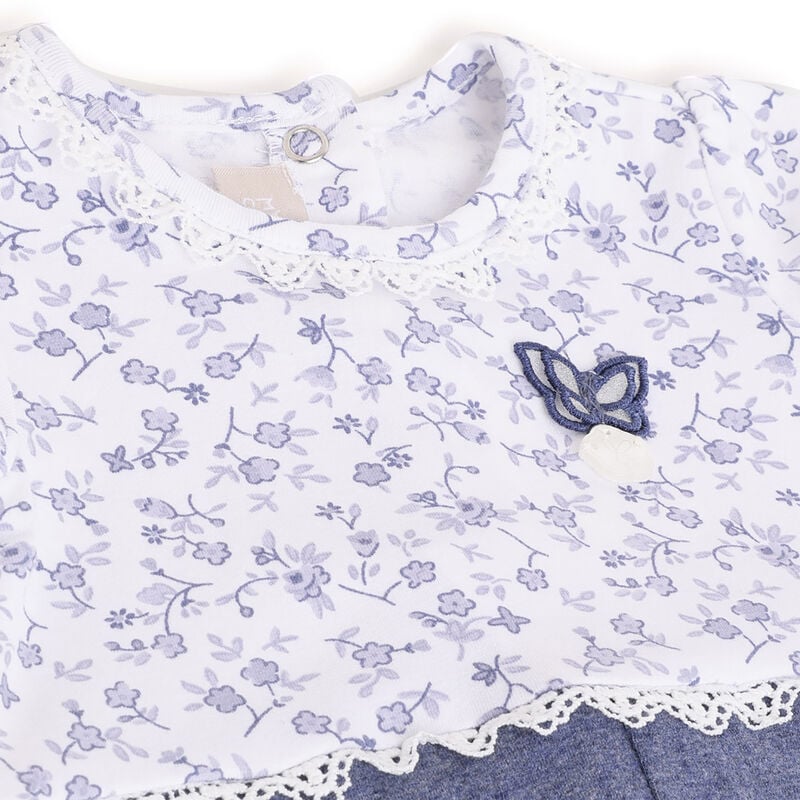 Girls Dark Light Blue Printed Short Sleeve Rompers image number 2